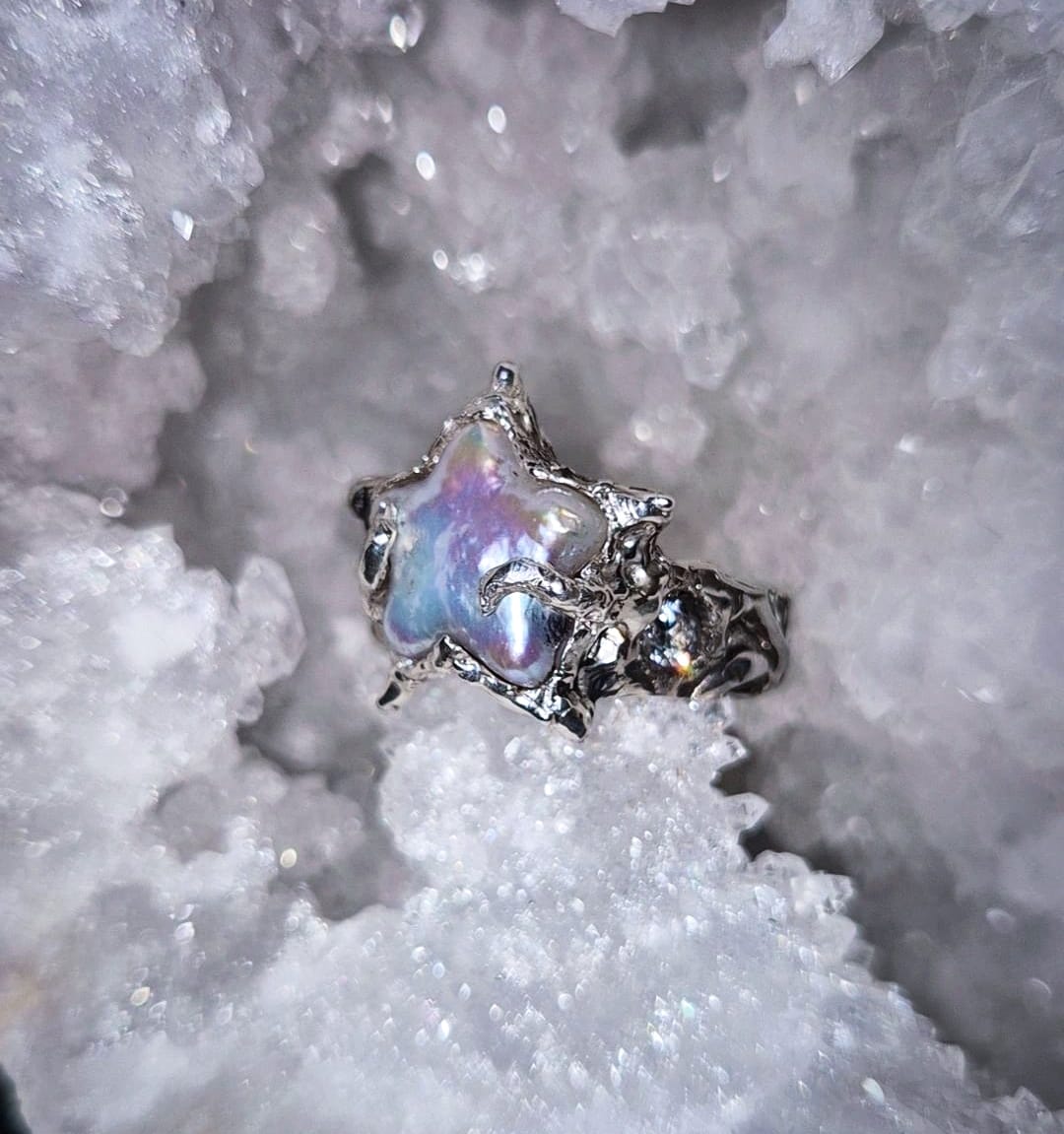 Freshwater Pearl Adjustable Silver Ring Book of Kissu