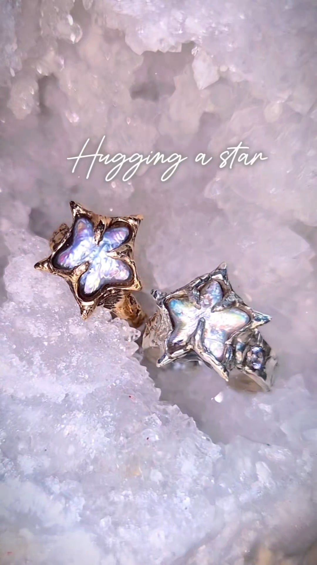 Hugging a star - Freshwater Pearl Adjustable Silver Ring Book of Kissu