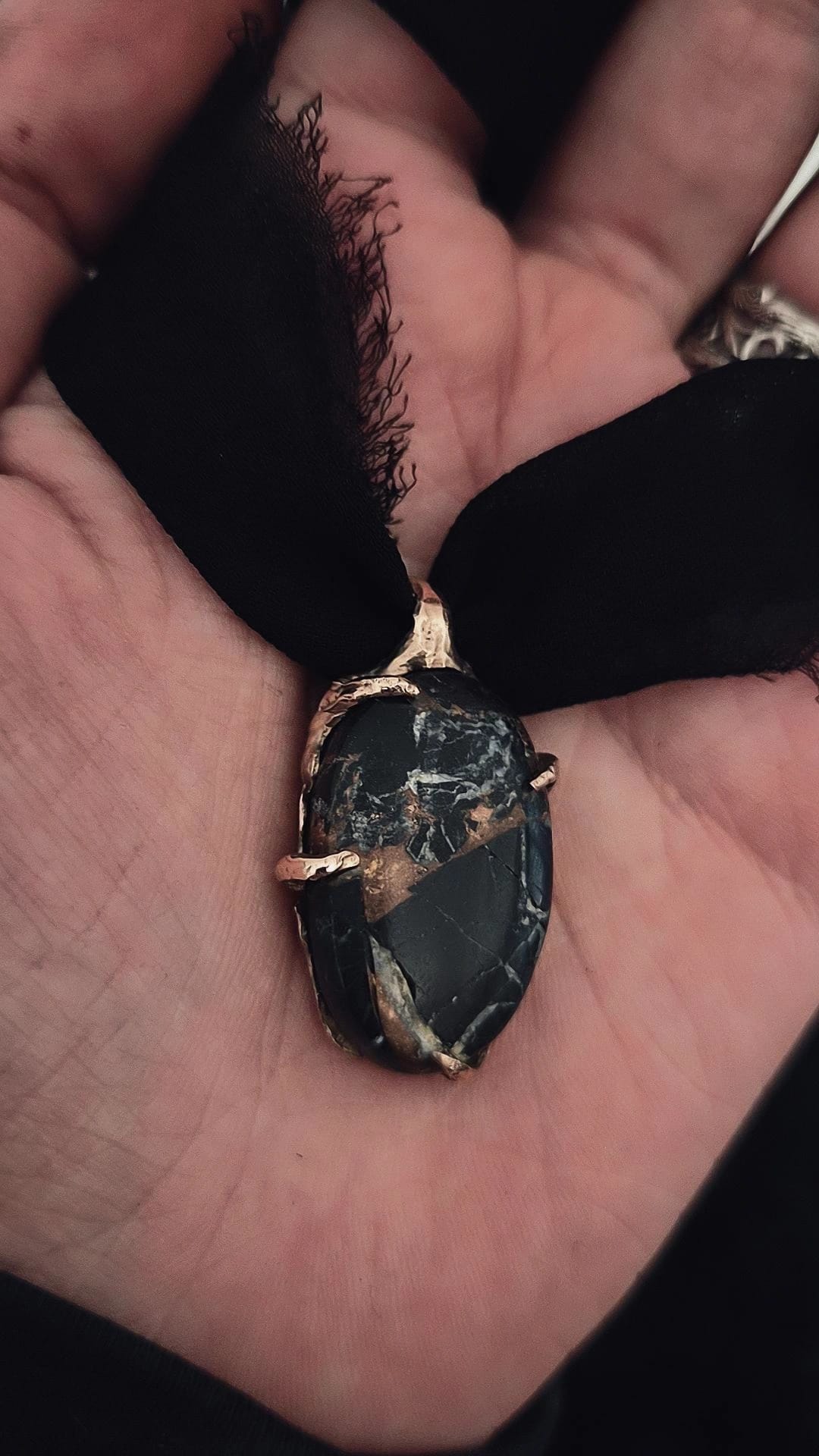 Black Copper Turquoise Pendant – Handcarved Bronze Claw Setting Pendant Book of Kissu