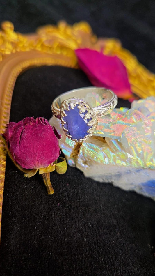 Tanzanite Silver Ring - UK Q / US 8 1/2