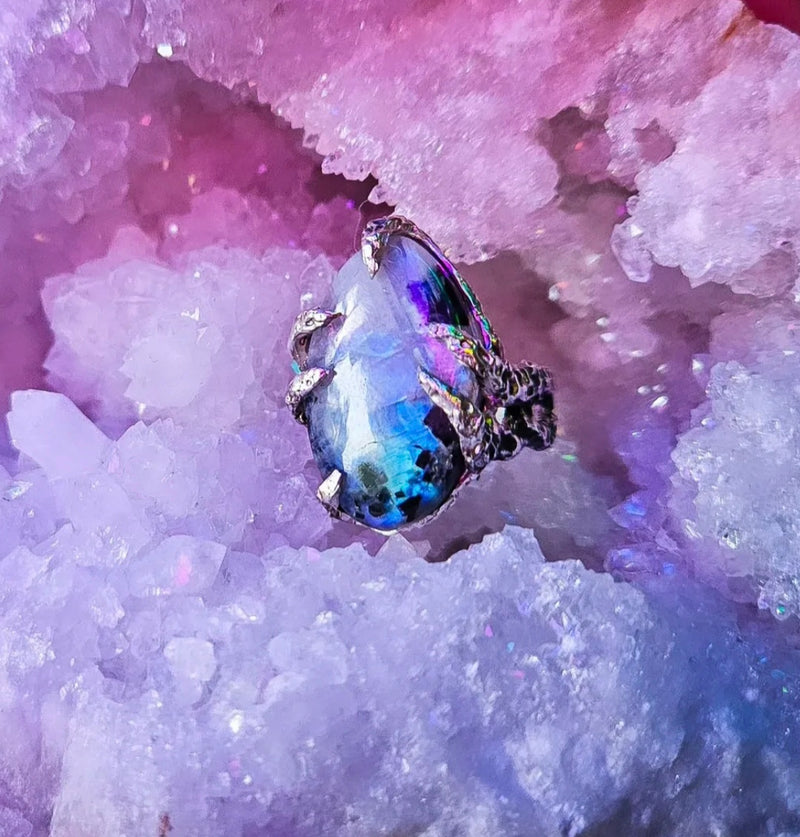 Witchy moonstone ring, silver moonstone ring, witchy gothic ring