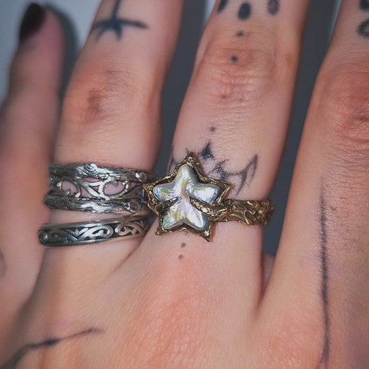 Starbound - Freshwater Pearl Adjustable Bronze Ring Book of Kissu