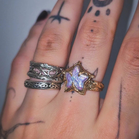 Starluster - Freshwater Pearl Adjustable Bronze Ring Book of Kissu