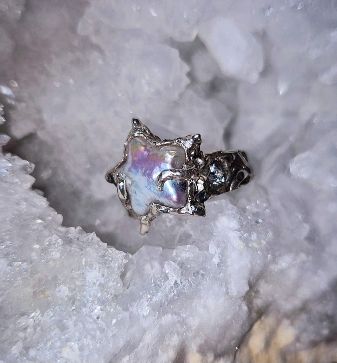 Freshwater Pearl Adjustable Silver Ring Book of Kissu